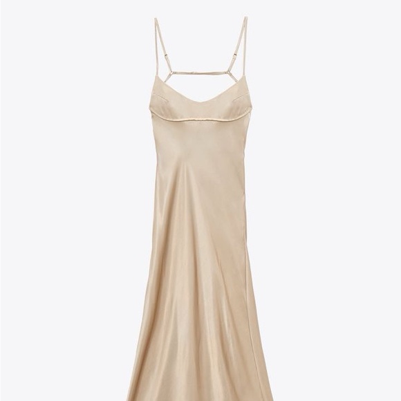 Zara Satin Effect Midi Slip Dress - Champagne - Picture 1 of 6